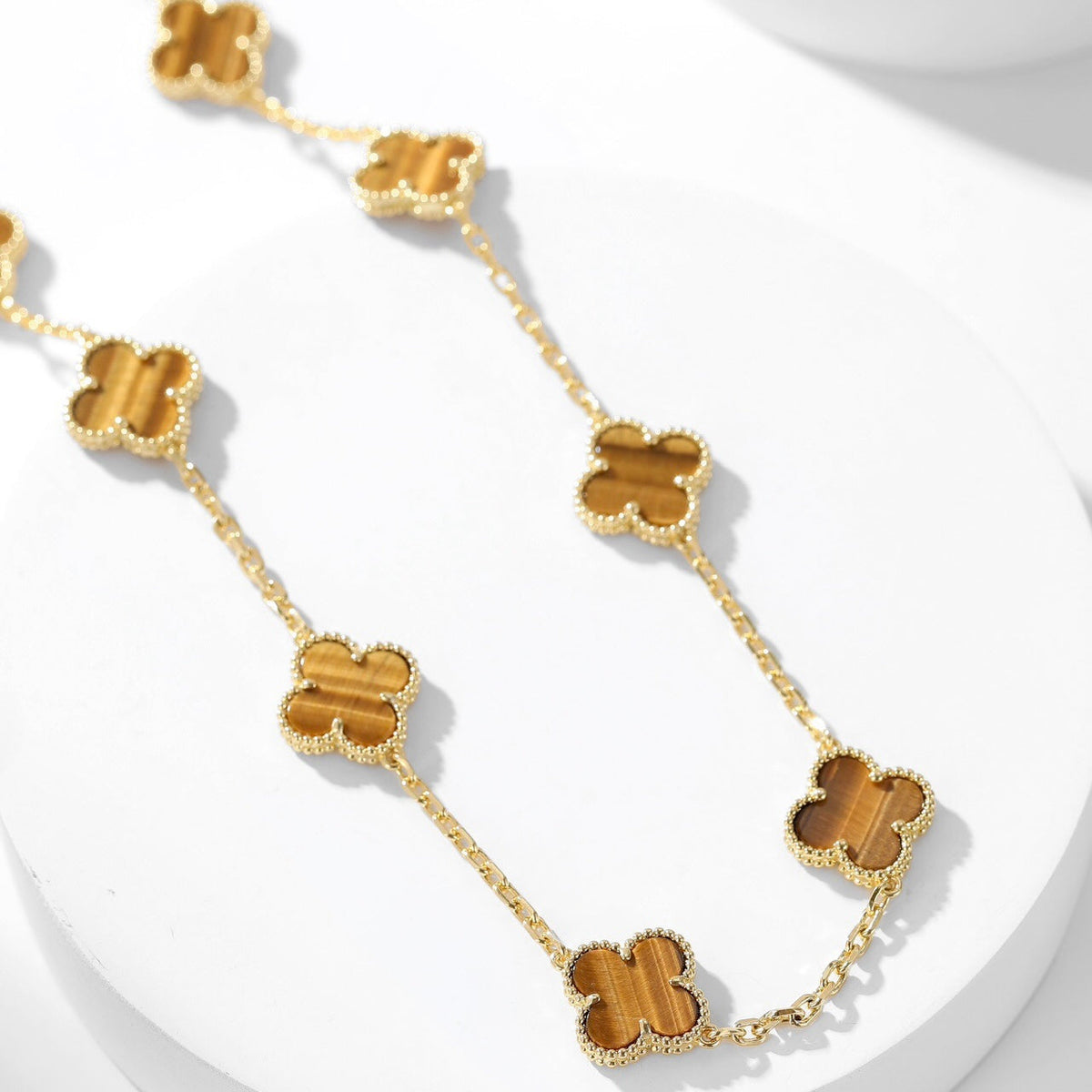 [Riva Jewelry ]CLOVER 10 MOTIFS TIGER EYE NECKLACE