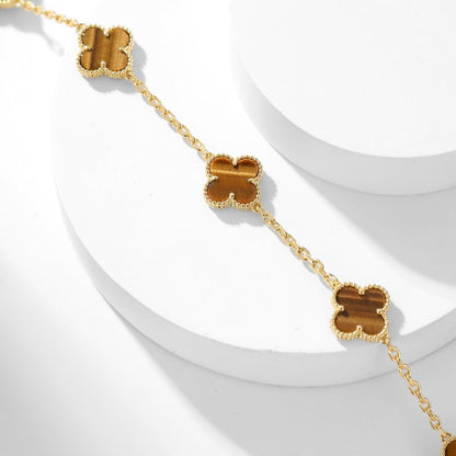 [Riva Jewelry ]CLOVER 10 MOTIFS TIGER EYE NECKLACE