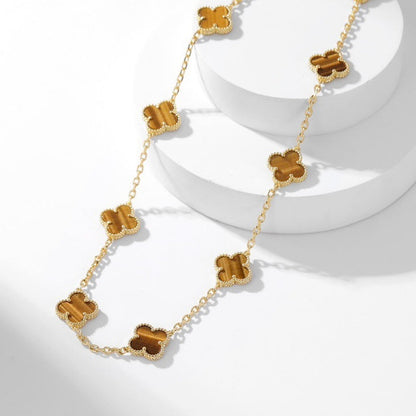 [Riva Jewelry ]CLOVER 10 MOTIFS TIGER EYE NECKLACE