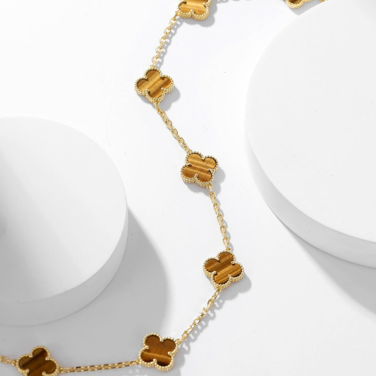 [Riva Jewelry ]CLOVER 10 MOTIFS TIGER EYE NECKLACE