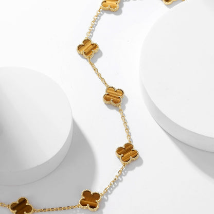 [Riva Jewelry ]CLOVER 10 MOTIFS TIGER EYE NECKLACE