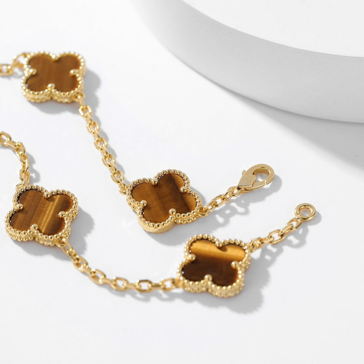 [Riva Jewelry ]CLOVER 10 MOTIFS TIGER EYE NECKLACE