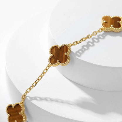 [Riva Jewelry ]CLOVER 10 MOTIFS TIGER EYE NECKLACE