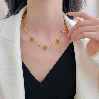 [Riva Jewelry ]CLOVER 10 MOTIFS TIGER EYE NECKLACE