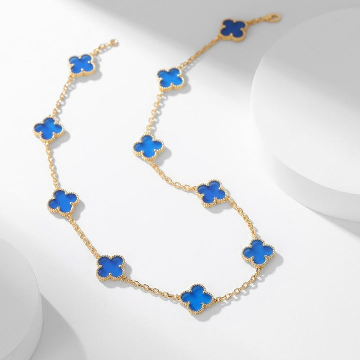 [Riva Jewelry ]CLOVER 10 MOTIFS BLUE AGATE NECKLACE