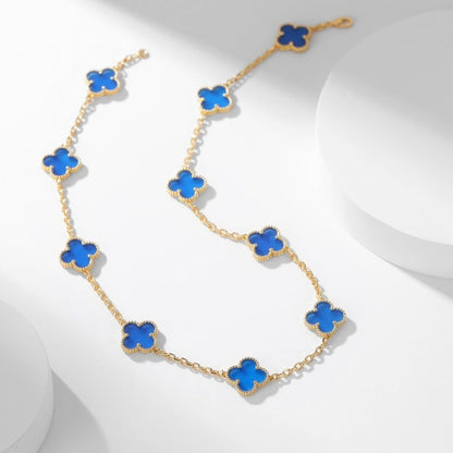 [Riva Jewelry ]CLOVER 10 MOTIFS BLUE AGATE NECKLACE