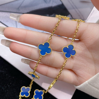 [Riva Jewelry ]CLOVER 10 MOTIFS BLUE AGATE NECKLACE