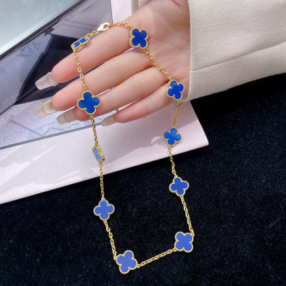 [Riva Jewelry ]CLOVER 10 MOTIFS BLUE AGATE NECKLACE