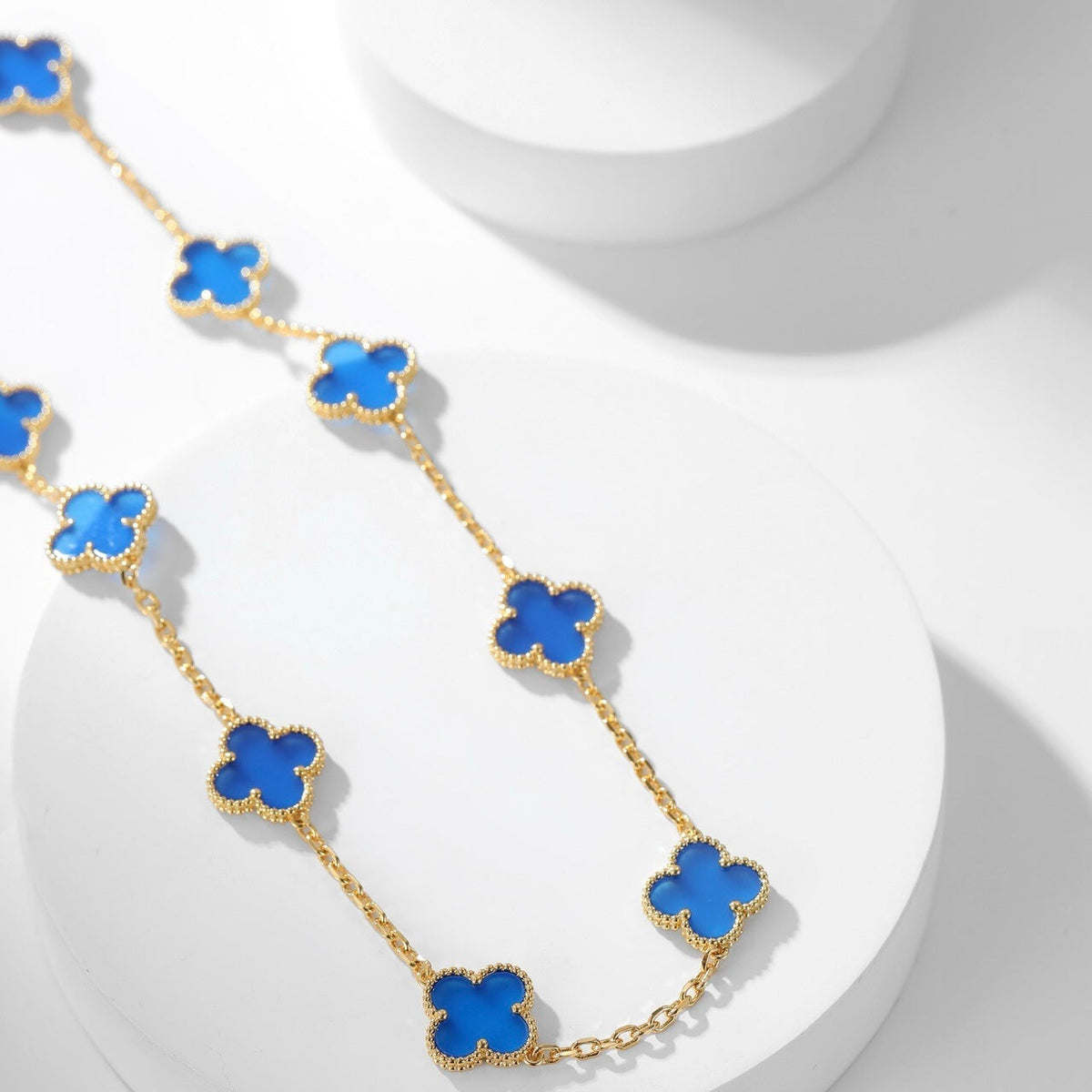 [Riva Jewelry ]CLOVER 10 MOTIFS BLUE AGATE NECKLACE