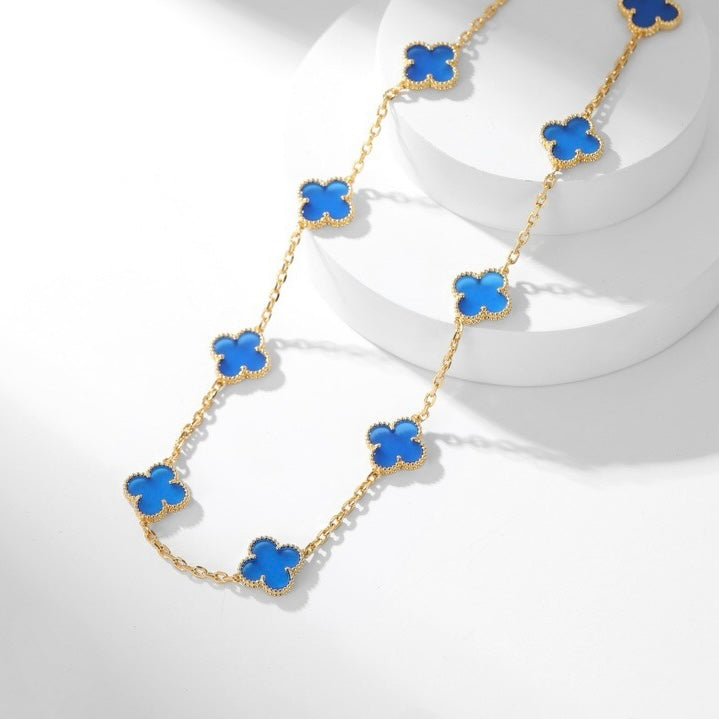 [Riva Jewelry ]CLOVER 10 MOTIFS BLUE AGATE NECKLACE