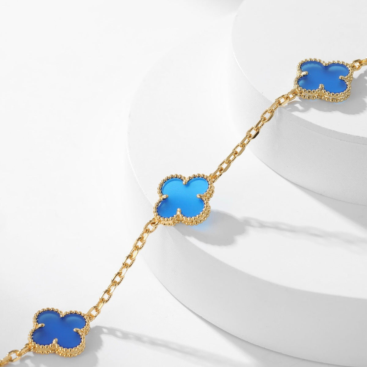 [Riva Jewelry ]CLOVER 10 MOTIFS BLUE AGATE NECKLACE