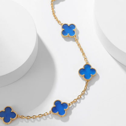 [Riva Jewelry ]CLOVER 10 MOTIFS BLUE AGATE NECKLACE