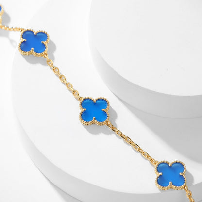 [Riva Jewelry ]CLOVER 10 MOTIFS BLUE AGATE NECKLACE
