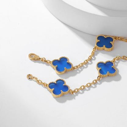 [Riva Jewelry ]CLOVER 10 MOTIFS BLUE AGATE NECKLACE