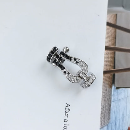 [Riva Jewelry]フォースラージホースシューブラック＆ホワイトダイヤモンドブレスレット - ホワイトゴールド