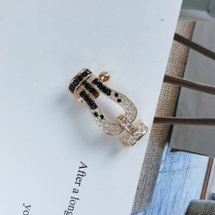 [Riva Jewelry]ARMBAND GROSSES HUFEISEN SCHWARZ-WEISSE DIAMANTEN - ROSÉGOLD
