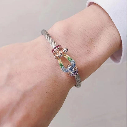 [Riva Schmuck]ARMBAND "FORCE LARGE HORSESHOE" MIT FARBIGEN DIAMANTEN - ROSÉGOLD