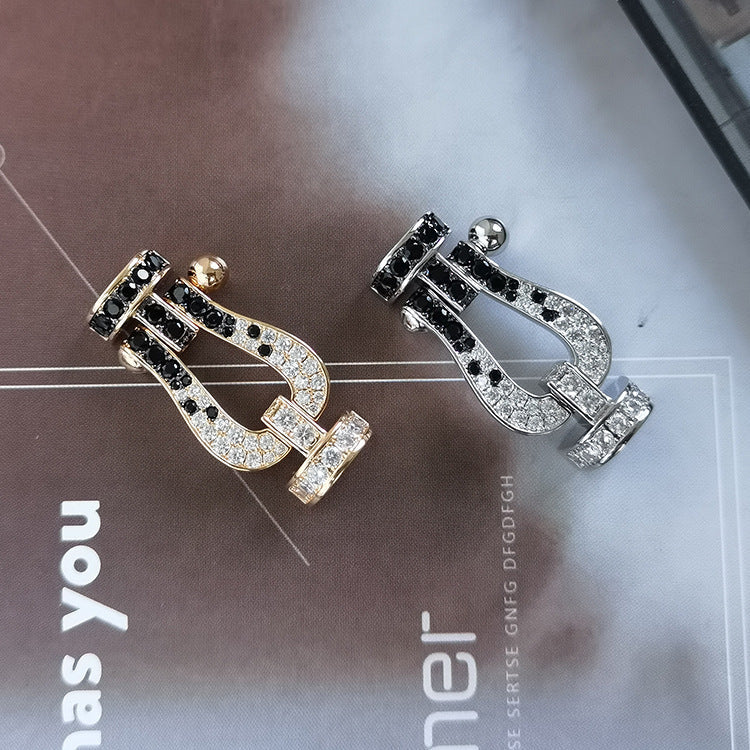 [Riva Jewelry]フォースラージホースシューブラック＆ホワイトダイヤモンドブレスレット - ホワイトゴールド