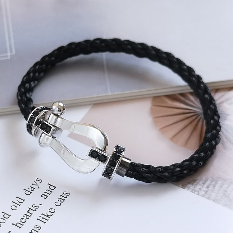 [Riva Jewelry ]FORCE LARGE HORSESHOE BLACK DIAMOND BRACELET SILVER