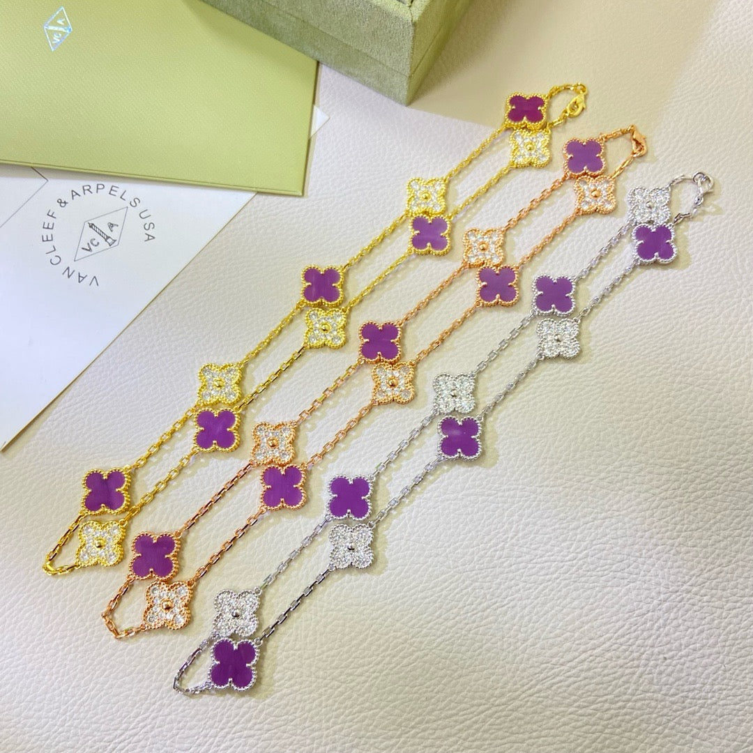 [Riva Jewelry ]CLOVER 10 MOTIFS  PURPLE VIOLET DIAMOND NECKLACE