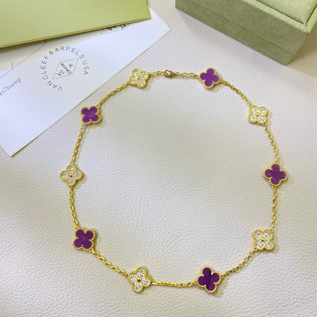 [Riva Jewelry ]CLOVER 10 MOTIFS  PURPLE VIOLET DIAMOND NECKLACE