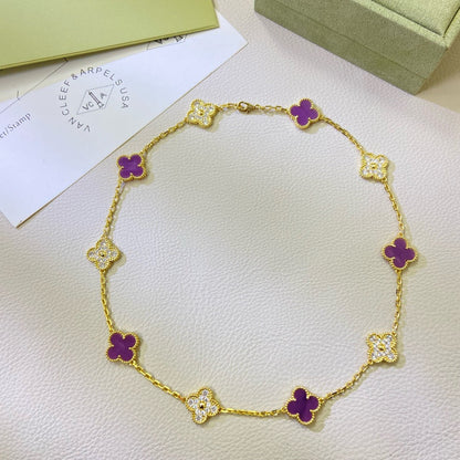 [Riva Jewelry ]CLOVER 10 MOTIFS  PURPLE VIOLET DIAMOND NECKLACE