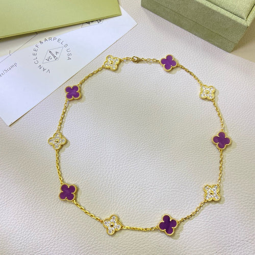 [Riva Jewelry ]CLOVER 10 MOTIFS  PURPLE VIOLET DIAMOND NECKLACE