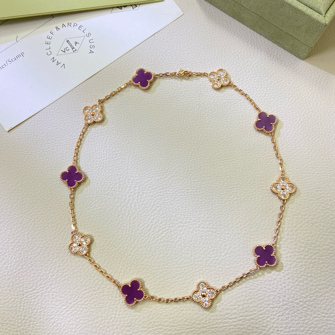 [Riva Jewelry ]CLOVER 10 MOTIFS  PURPLE VIOLET DIAMOND NECKLACE