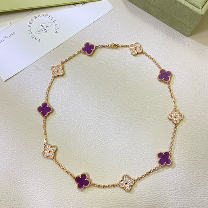 [Riva Jewelry ]CLOVER 10 MOTIFS  PURPLE VIOLET DIAMOND NECKLACE