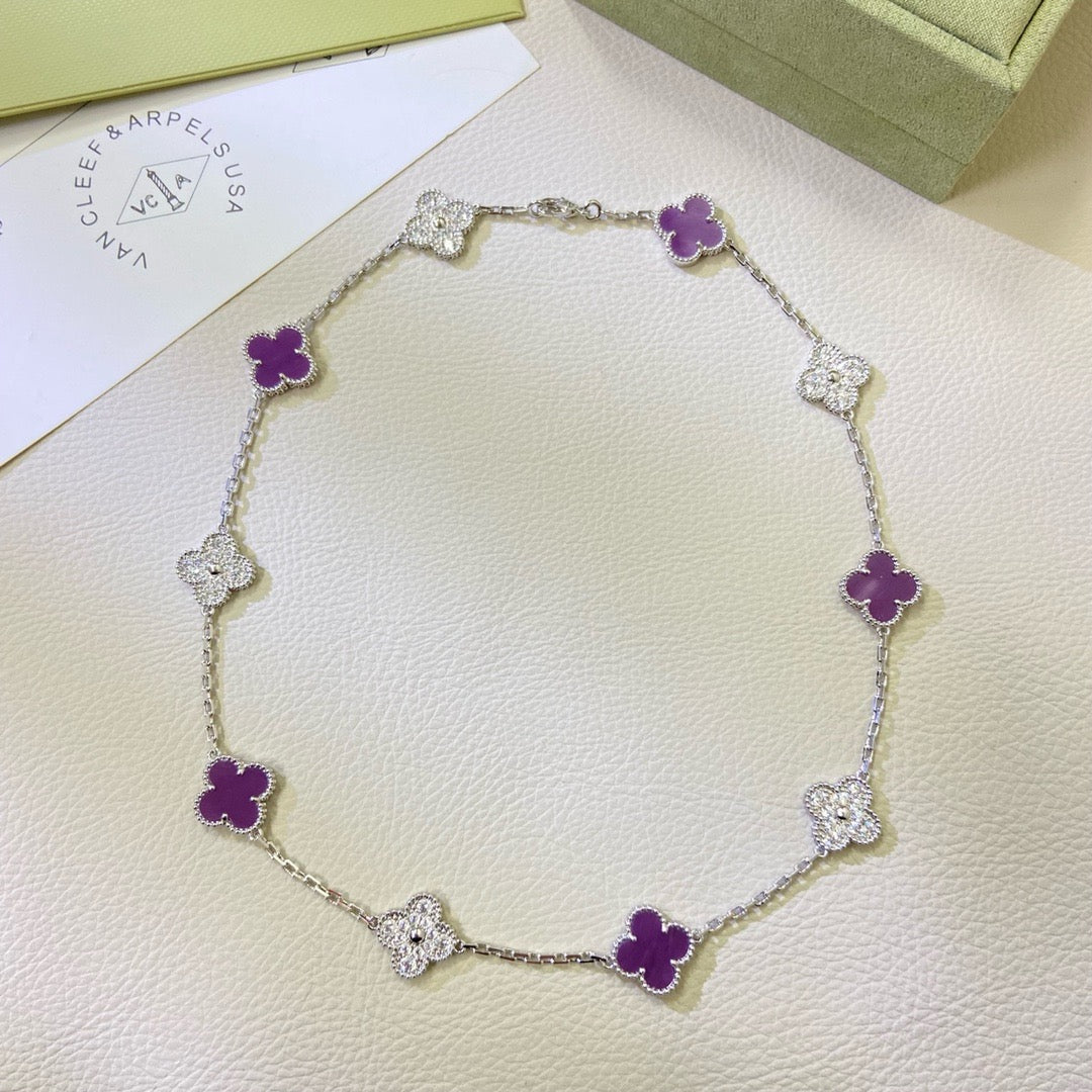 [Riva Jewelry ]CLOVER 10 MOTIFS  PURPLE VIOLET DIAMOND NECKLACE