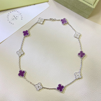 [Riva Jewelry ]CLOVER 10 MOTIFS  PURPLE VIOLET DIAMOND NECKLACE