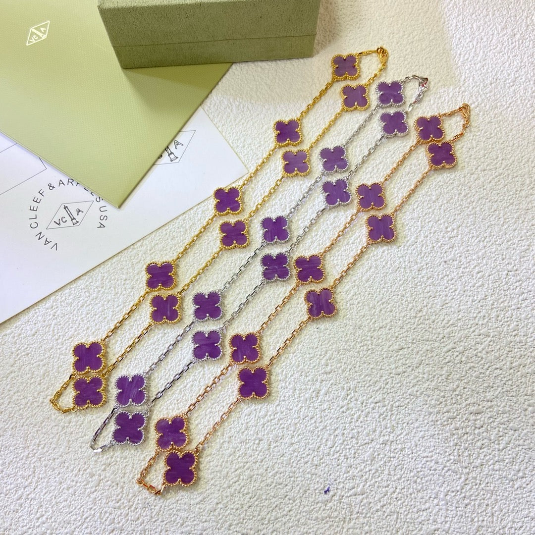 [Riva Jewelry ]CLOVER 10 MOTIFS  PURPLE VIOLET  NECKLACE