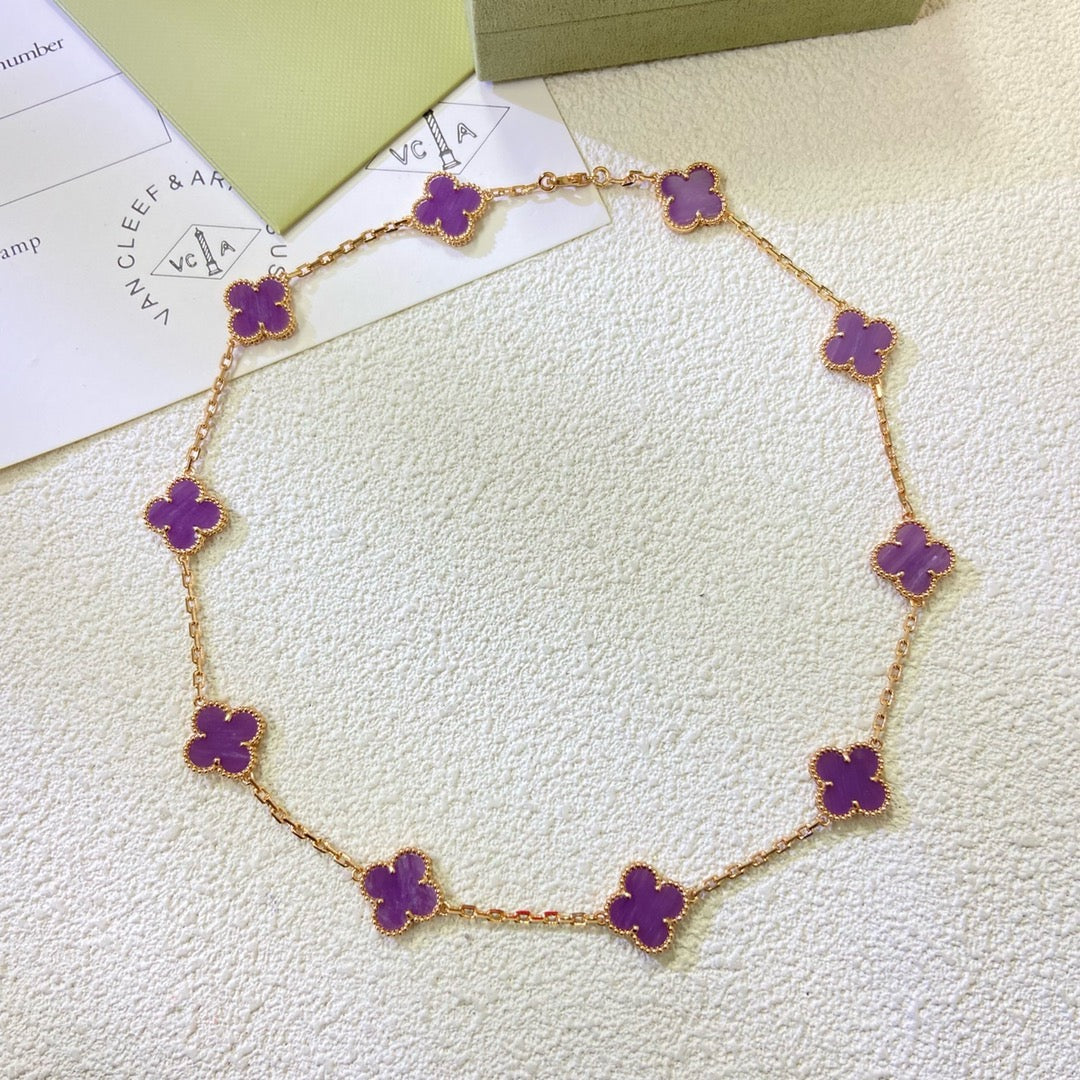 [Riva Jewelry ]CLOVER 10 MOTIFS  PURPLE VIOLET  NECKLACE