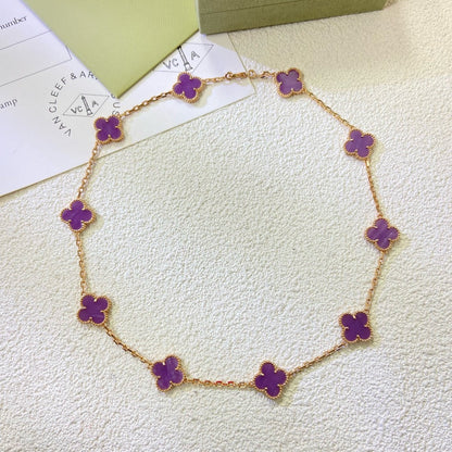 [Riva Jewelry ]CLOVER 10 MOTIFS  PURPLE VIOLET  NECKLACE