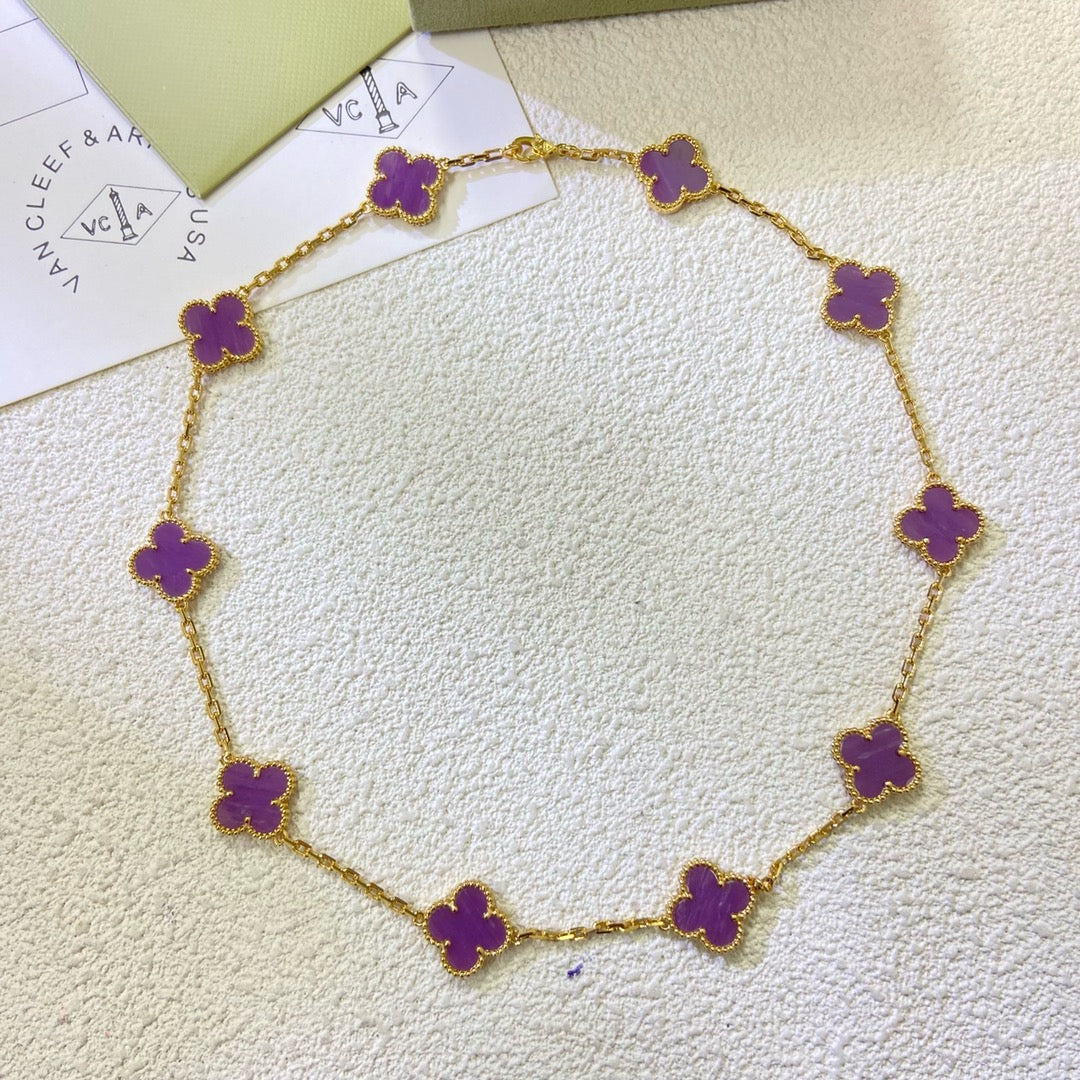 [Riva Jewelry ]CLOVER 10 MOTIFS  PURPLE VIOLET  NECKLACE