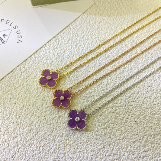 [Riva Jewelry ]CLOVER 15MM DIAMOND  PURPLE VIOLET NECKLACE