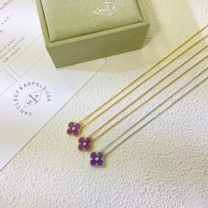 [Riva Jewelry ]CLOVER 15MM DIAMOND  PURPLE VIOLET NECKLACE