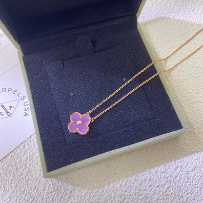 [Riva Jewelry ]CLOVER 15MM DIAMOND  PURPLE VIOLET NECKLACE