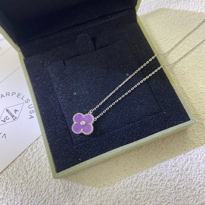 [Riva Jewelry ]CLOVER 15MM DIAMOND  PURPLE VIOLET NECKLACE