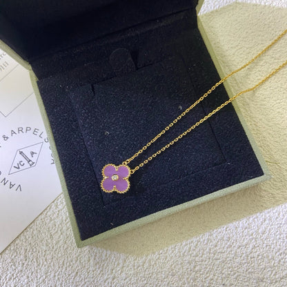 [Riva Jewelry ]CLOVER 15MM DIAMOND  PURPLE VIOLET NECKLACE