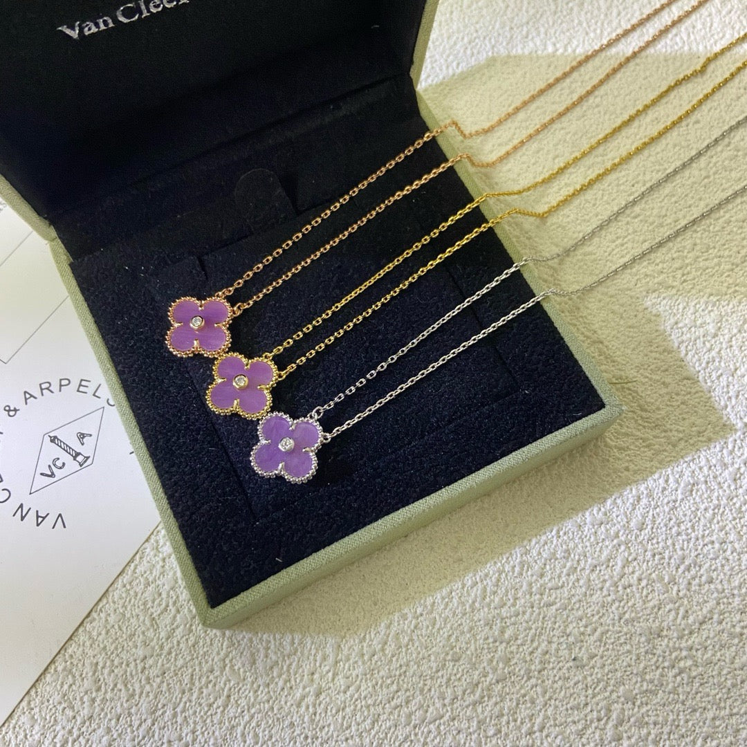 [Riva Jewelry ]CLOVER 15MM DIAMOND  PURPLE VIOLET NECKLACE