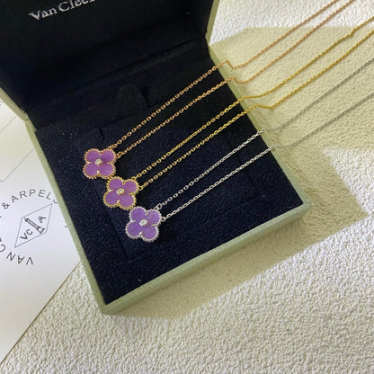 [Riva Jewelry ]CLOVER 15MM DIAMOND  PURPLE VIOLET NECKLACE