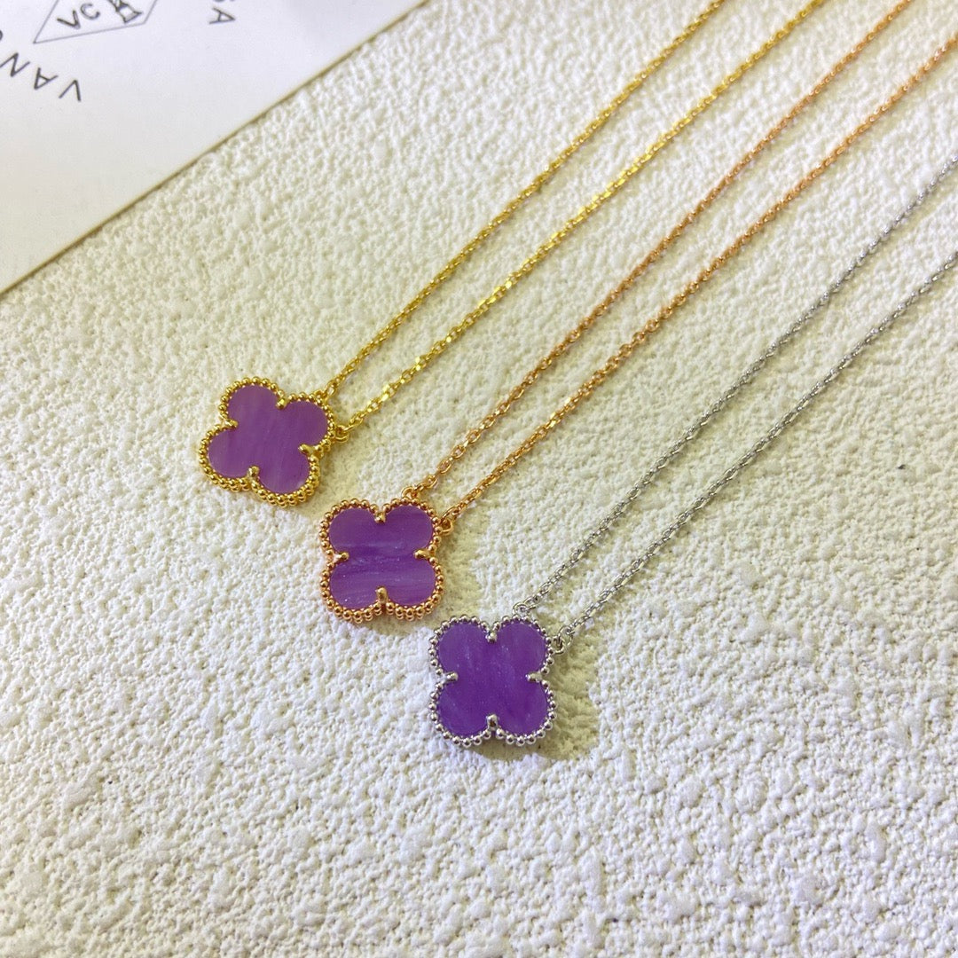 [Riva Jewelry ]CLOVER 15MM  PURPLE VIOLET NECKLACE