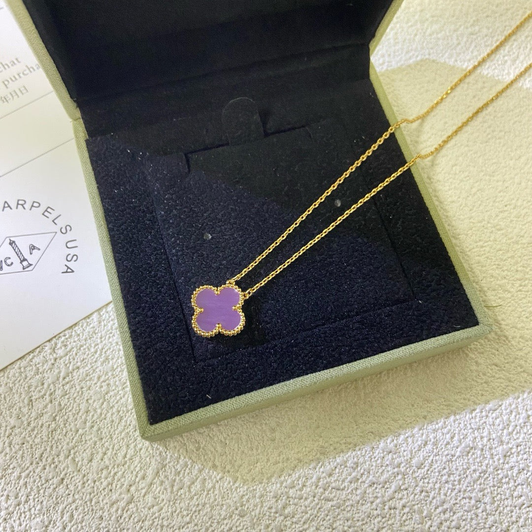 [Riva Jewelry ]CLOVER 15MM  PURPLE VIOLET NECKLACE