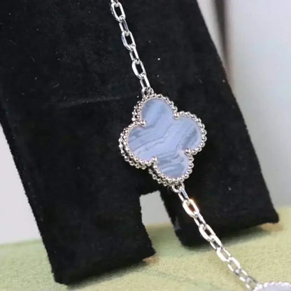 [Riva Jewelry]ラッキー クローバー 5モチーフ ブレスレット - パープルカルセドニー コレクション