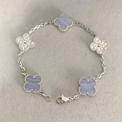 [Riva Jewelry]ラッキー クローバー 5モチーフ ブレスレット - パープルカルセドニー コレクション