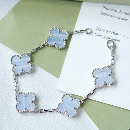 [Riva Jewelry]ラッキー クローバー 5モチーフ ブレスレット - パープルカルセドニー コレクション
