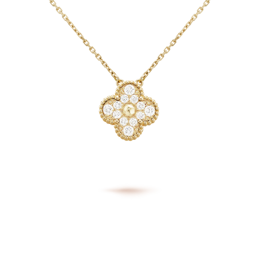 [Riva Jewelry ]CLOVER 15MM DIAMOND SINGLE FLOWER NECKLACE