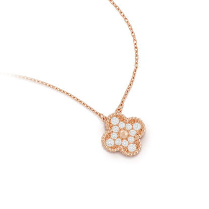[Riva Jewelry ]CLOVER 15MM DIAMOND SINGLE FLOWER NECKLACE