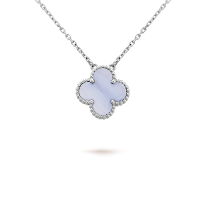 [Riva Jewelry ]CLOVER 15MM BLUE CHALCEDONY NECKLACE SILVER